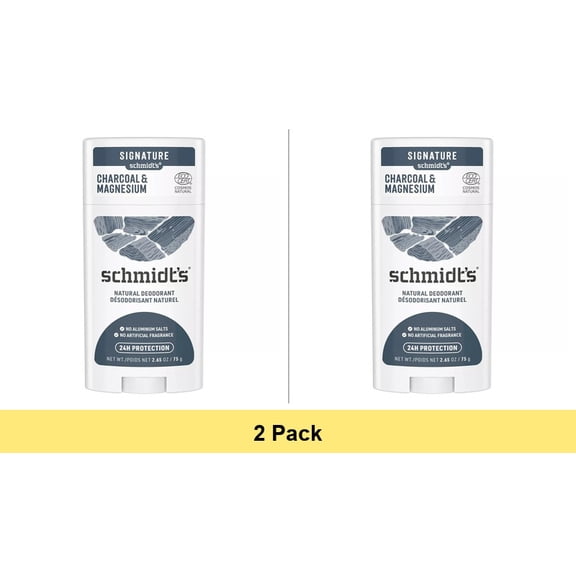 Schmidt's Charcoal & Magnesium 24 Hour Odor Protection Aluminum-Free Vegan Deodorant, 2.65 oz - 2 Pack