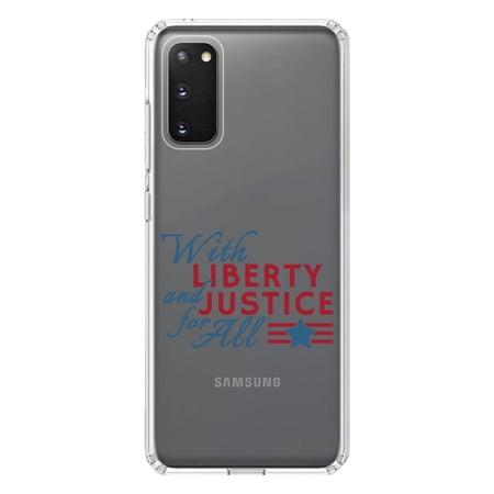 DistinctInk Clear Shockproof Hybrid Case for Galaxy S20 PLUS / 5G (6.7 Screen) - TPU Bumper Acrylic Back Tempered Glass Screen Protector - With Liberty and Justice For All