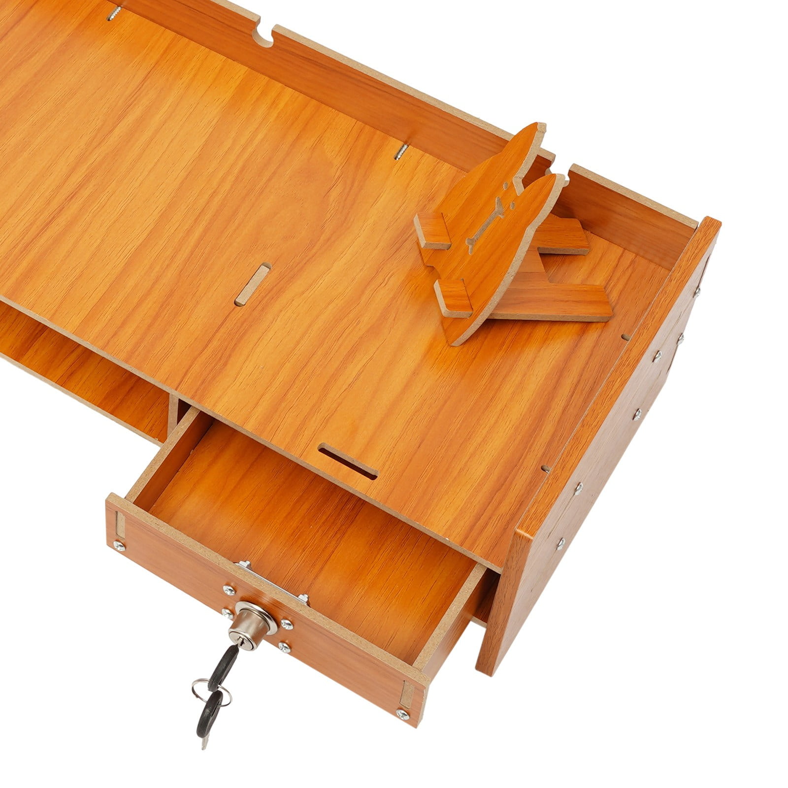 Wood Desk Organizer Stand W/Drawers Office Desktop Storage Monitor Holder Stand