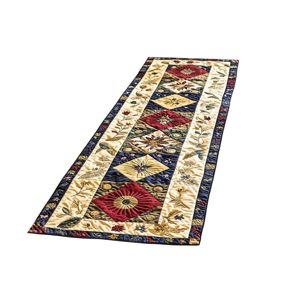 Eolstice Vintage Floral Quilted Table Runner, Patchwork Embroidered Dining Table Decor, Farmhouse Cover for Kitchen Dining Room Home Party