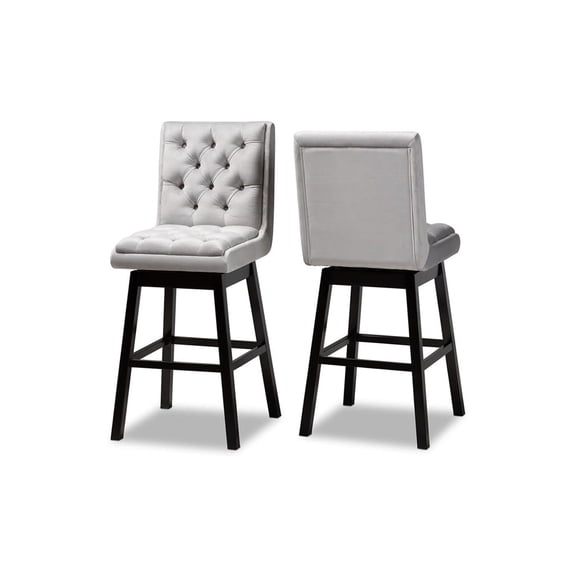 Velvet Bar Stools Set of 2, Swivel Counter Height Stools, Light Grey