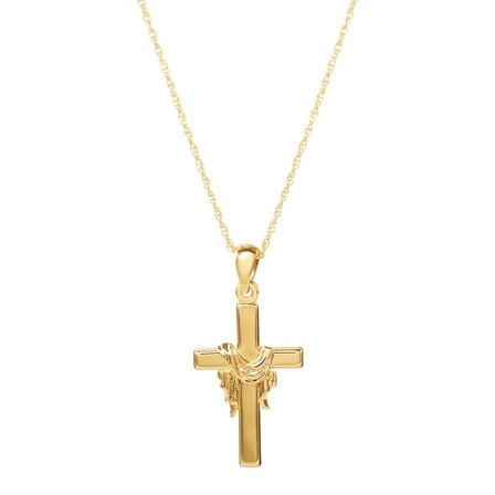 Brillinace Fine Women's Sterling Silver 14KT Plated Cross with Shroud Pendant, 18" Chain