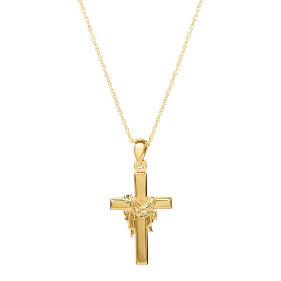 Brillinace Fine Women's Sterling Silver 14KT Plated Cross with Shroud Pendant, 18" Chain