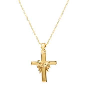 Sterling Silver 14KT Plated Cross with Shroud Pendant, 18" Chain