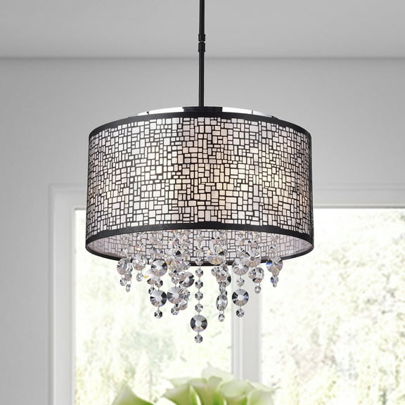 First Lighting Anais 4-light Black Metal and Crystal Drum Chandelier