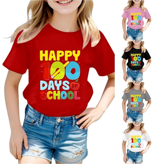 Toddler Girls' Short Sleeve Graphic T-Shirts for Back To School Casual Top with Cute Print Round Neck Shirt Size 2-3T , Red