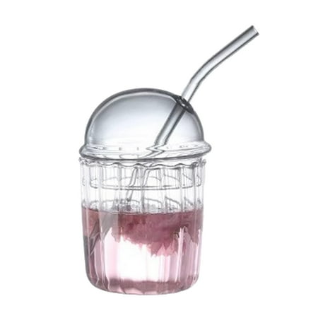 

Vxdvou Cute Drinking Glasses with Glass Dome Lid Reusable Wide Mouth Milkshakes Cups 15oz Glass Coffee Iced Cup for Home Office Bar