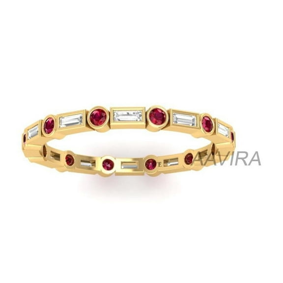 Ruby & Diamond Eternity Ring, Alternate Birthstone Diamond Wedding Band, Baby Shower Gift