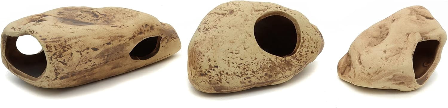 Stackable Aquarium Ceramic Decorations Rock Caves,Betta Fish Tank Decor Accessories,Hideaway for Shrimp Cichlid Hiding Breeding Spawning (Set of 3)