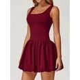 thumbnail image 6 of Womens Bubble Tennis Dress Squre Neck Sleeveless Workout Golf Athletic Dresses Build in Shorts with Pockets Wine Red M, 6 of 7