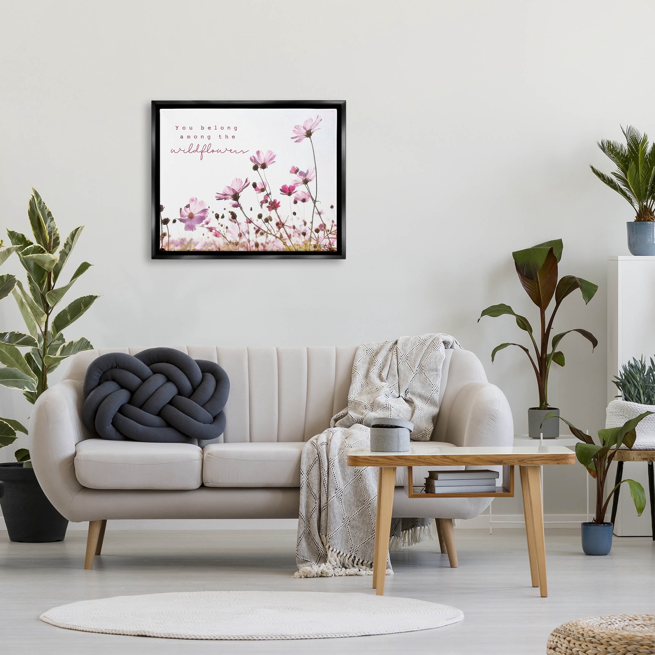 Stupell Industries You Belong Among Wildflowers Phrase Graphic Art Jet Black Floating Framed Canvas Print Wall Art, Design by Susan Ball