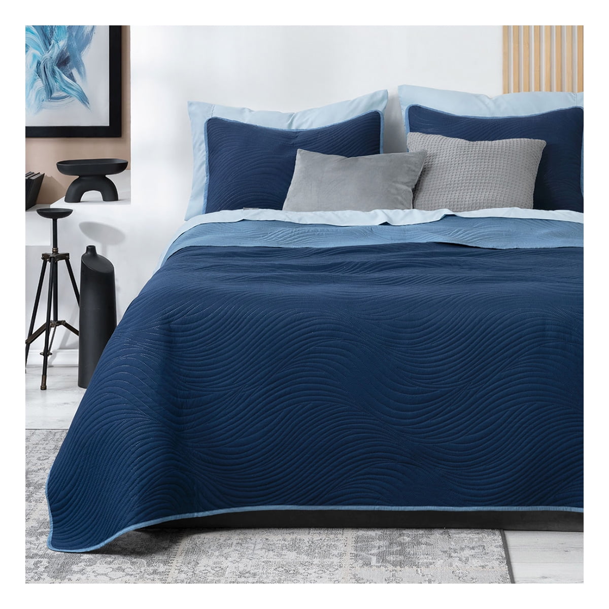 Edredón Ligero Doble Vista con Funda de Almohada Real Textil (Azul ...