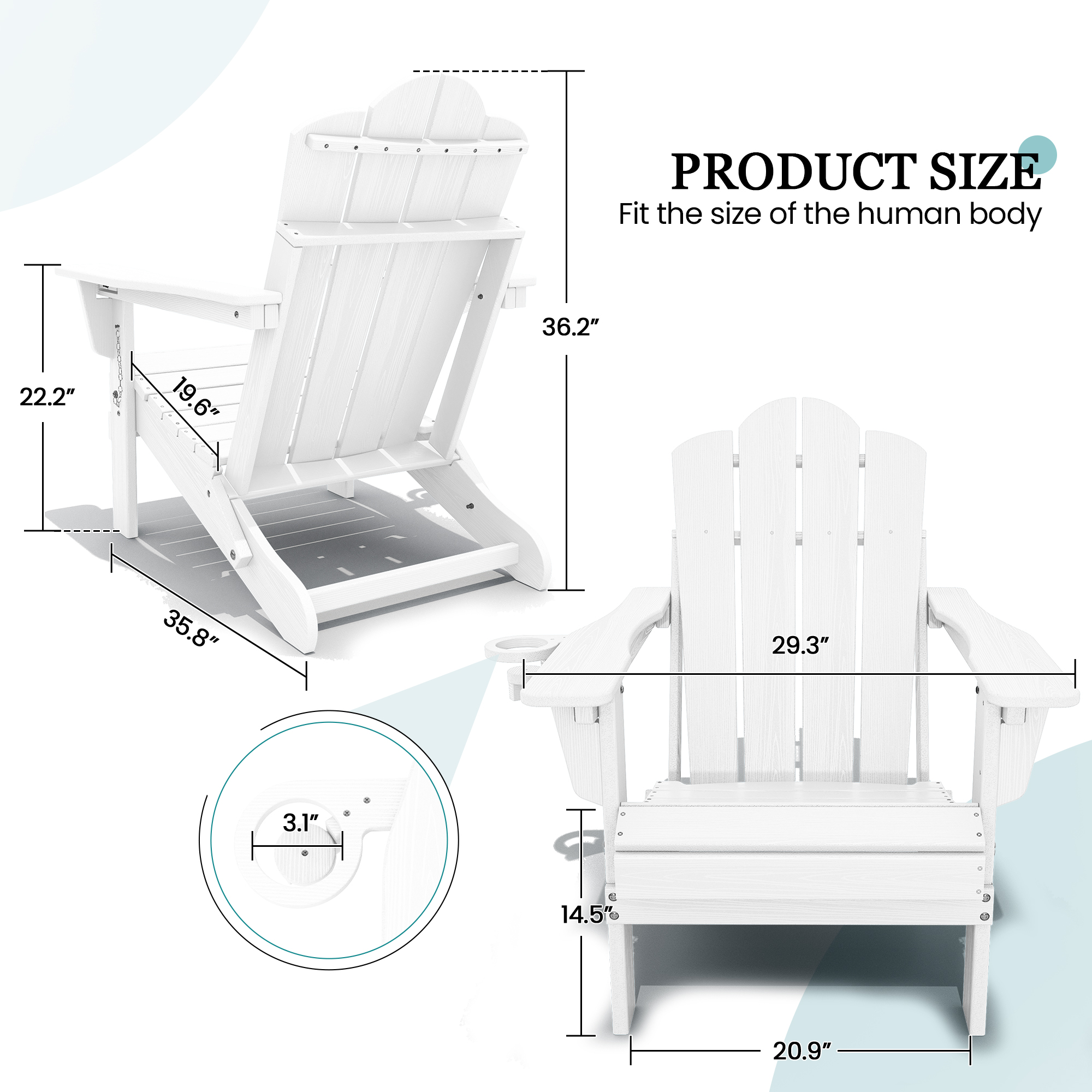KINGYES Adjustable Folding Adirondack Chairs, Set of 2, White photo 3