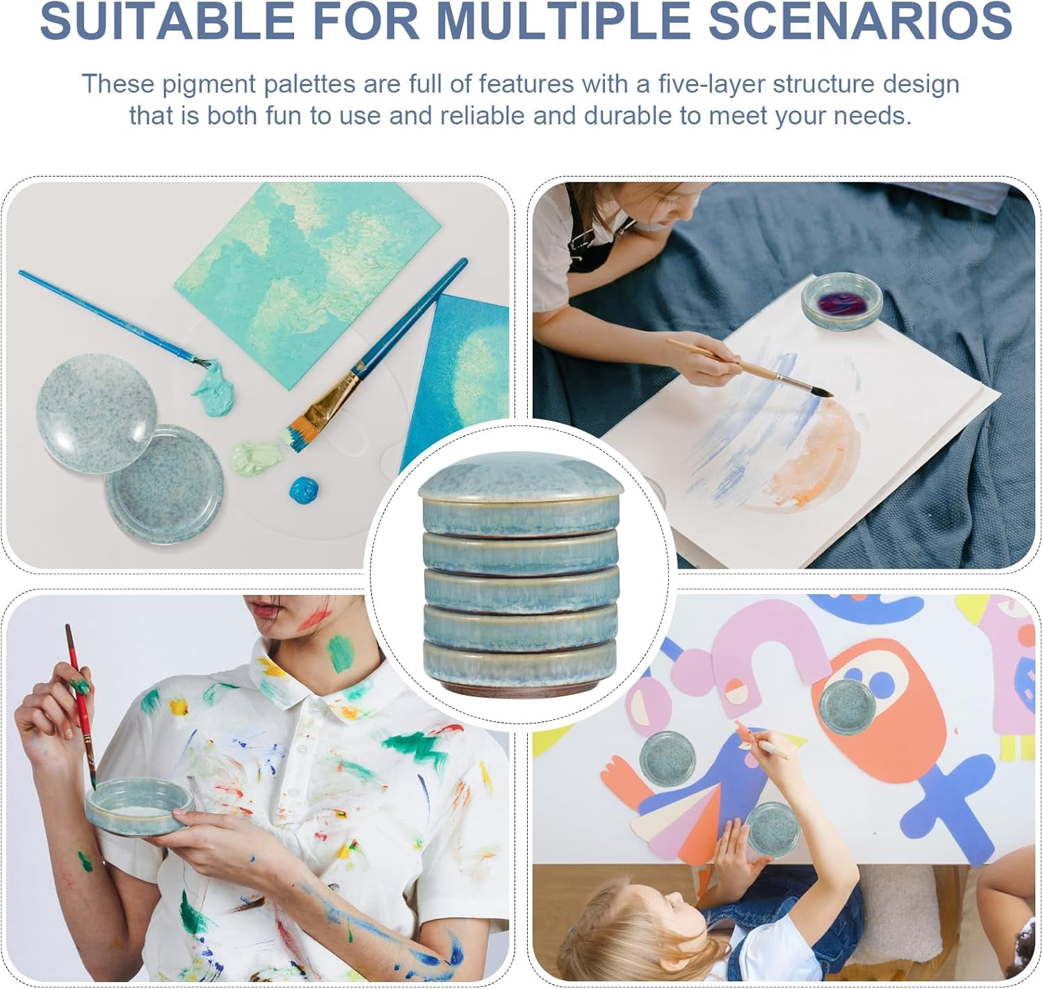 ABPETE 1 Set Ceramic Palette Artist Mixing Trays Porcelain Watercolor Tray Artists Palette Color Display Plate Watercolor Tray Ceramic Artist Paint Round Tray Ceramics Nail Plate Gouache