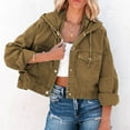 thumbnail image 2 of Mifelio Jean Jacket Women, Women Casual Solid Denim Turndown Collar Long Sleeve Loose Button Hoodie Jacket Top Jackets for Women Khaki M, 2 of 6