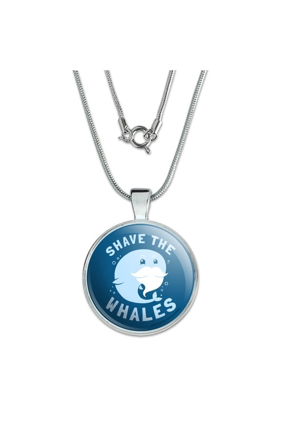 Shave the Whales Save Mustache Beard Funny Humor 1" Pendant with Sterling Silver Plated Chain