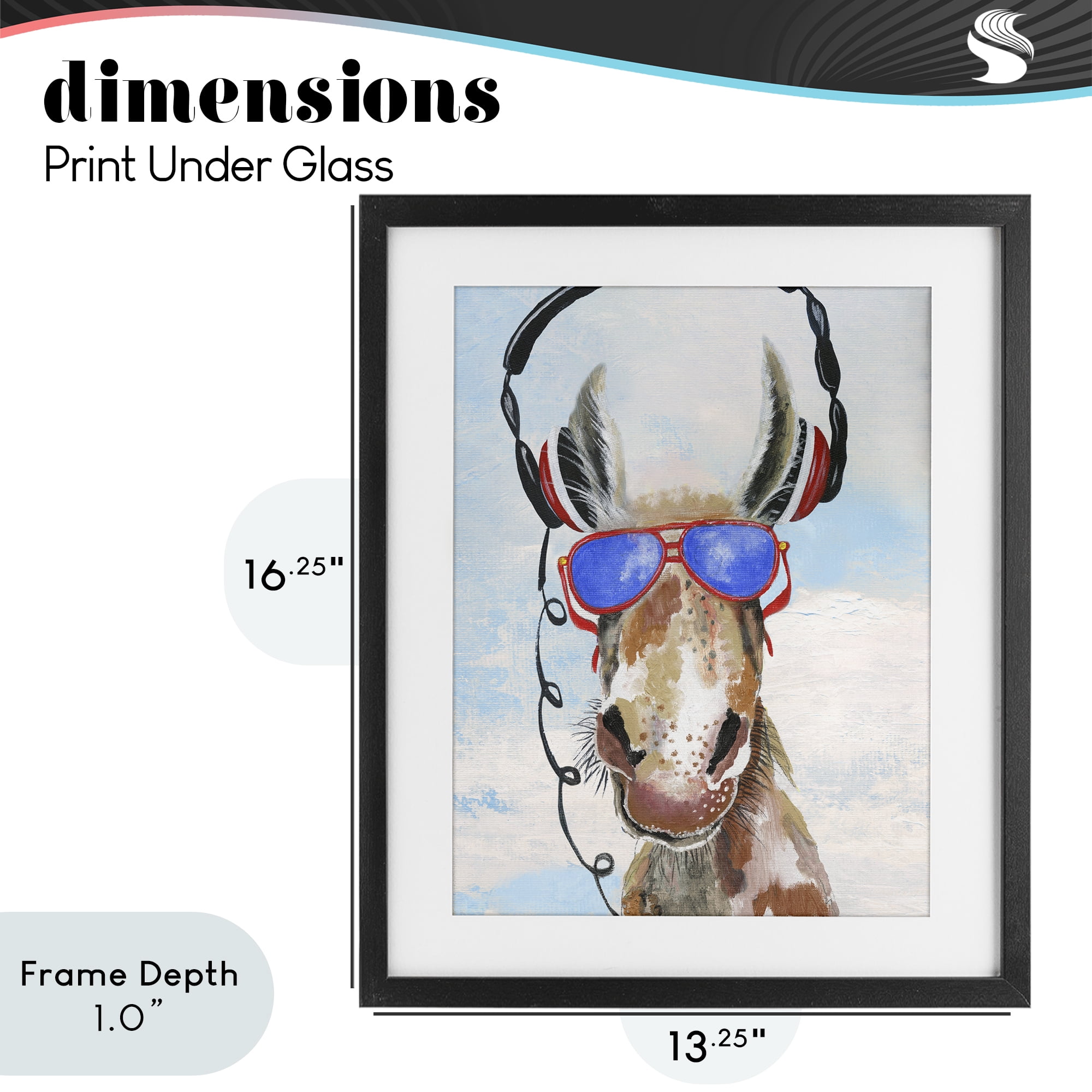 Stupell Industries Donkey Wearing Headphones Black Framed Print Under Glass, design by Janet Tava