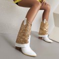 thumbnail image 4 of Fesfesfes Cowgirl Boots for Young Ladies Autumn And Winter Boots Sequined Pointed Toe Chunky High-heeled Mid-boots 5.5(36), 4 of 7
