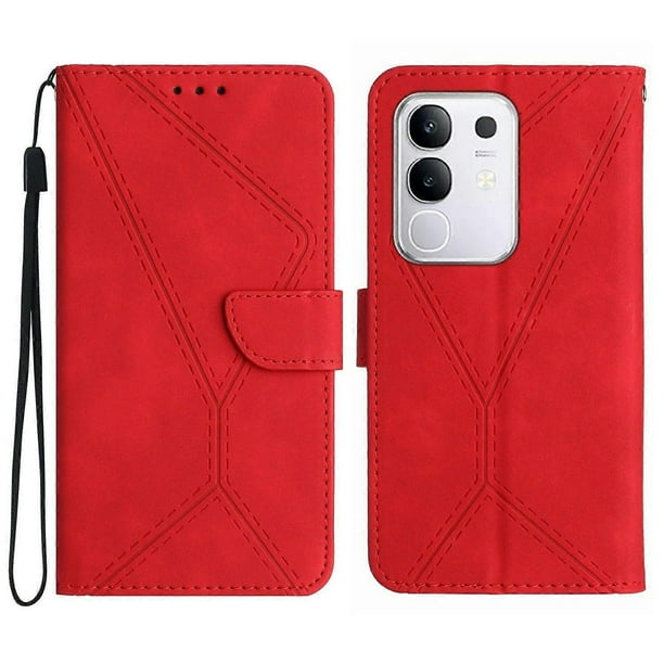 For vivo Y29 4G Case Skin Touch Lines Imprinted PU Leather Flip Phone Cover - Green