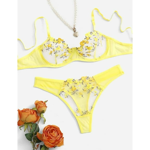 Yellow Floral Lingerie Set