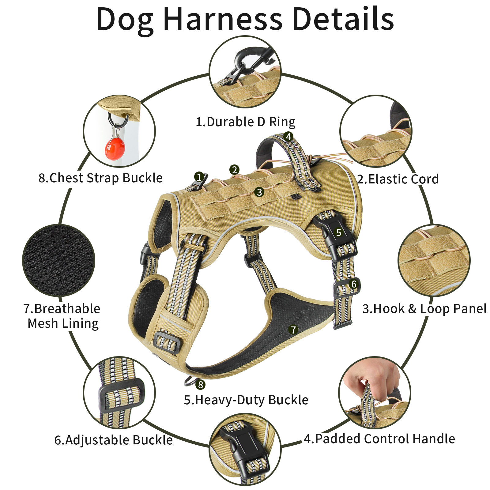 NOYAFA No Pull Dog Harness for Large Dogs,No Choke Dog Harness with Handle, Adjustable Reflective Soft Padded Pet Harness for Training, Walking