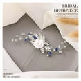thumbnail image 4 of Flower Wedding Hair Pin Blue Rhinestone Bridal Hair Pieces Glitter Leaf Wedding Headpiece Pearl Crystal Hair Accessories for Brides and Bridesmaids, 4 of 4