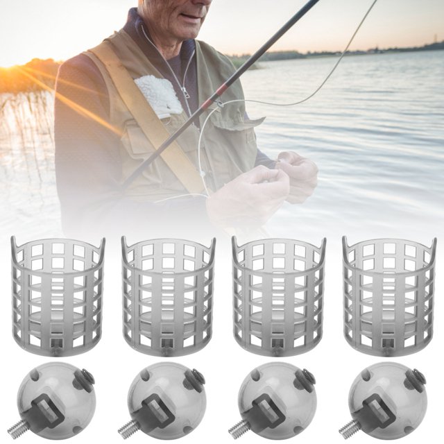 Cage d'Appât de Pêche, Cage d'Alimentation en Plastique PE 4 Pcs Portable pour Extérieur L
