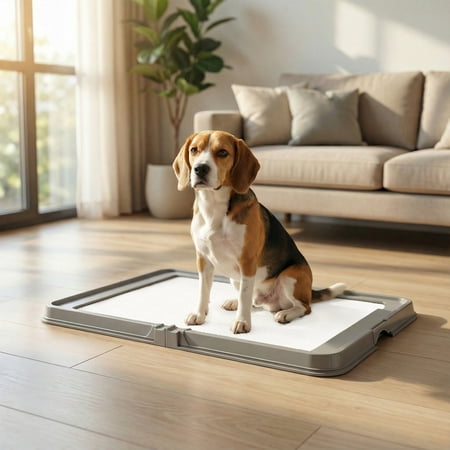PawHut Pee Pad Holder, Foldable Dog Litter Box with 3 Disposable Pads, Indoor Potty Tray for Dogs, 33.9" x 24.4", Gray