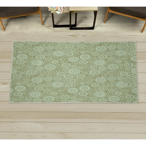Geometric Decorative Rug, Different Sized Circles and Rounds Simple Style Graphic Print Shabby Home, Quality Carpet for Bedroom Dorm and Living Room, 6 Sizes, Pistachio Green, by Ambesonne