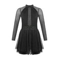 thumbnail image 3 of Alvivi Girls Shiny Diamond Hollow Back Figure Ice Skating Dress Long Sleeve Mesh Splice Ballet Dresses Black 6, 3 of 7