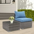 thumbnail image 3 of Cozyhom 2 Pieces Outdoor Patio Armless Sofa With One Coffee Table, Wicker Terrace Sofa, Outdoor Corner Seating, Blue., 3 of 16