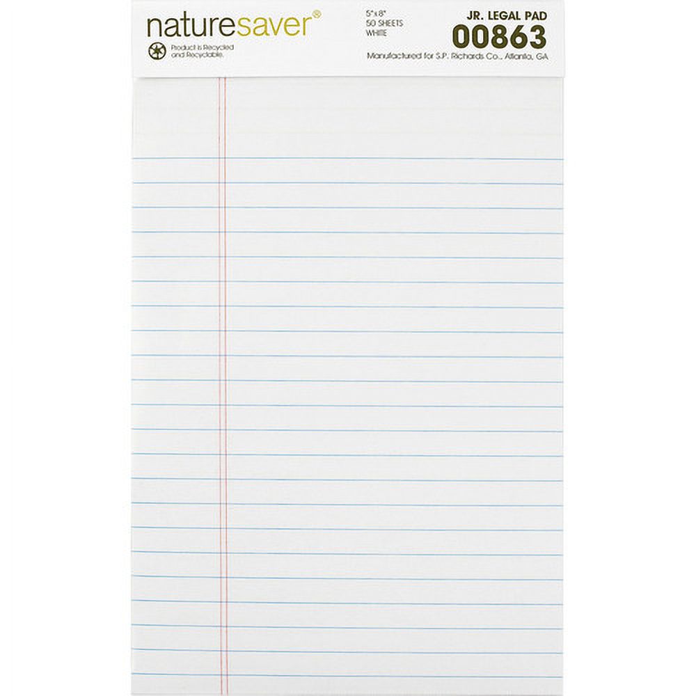 Nature Saver, NAT00863, 100% Recycled White Jr. Rule Legal Pads - Jr.Legal, 1 Dozen