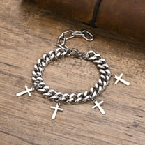 Mens 9MM Cuban Chain Bracelets, Waterproof 14K White Gold Link Chain Wristband with Cross Charm Gifts for Him Jewelry