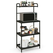 YYAo Kitchen Pantry Storage Cabinet Microwave Rack Storage Rack,4-Tier Kitchen Microwave Storage Rack with Metal Shelves-Black