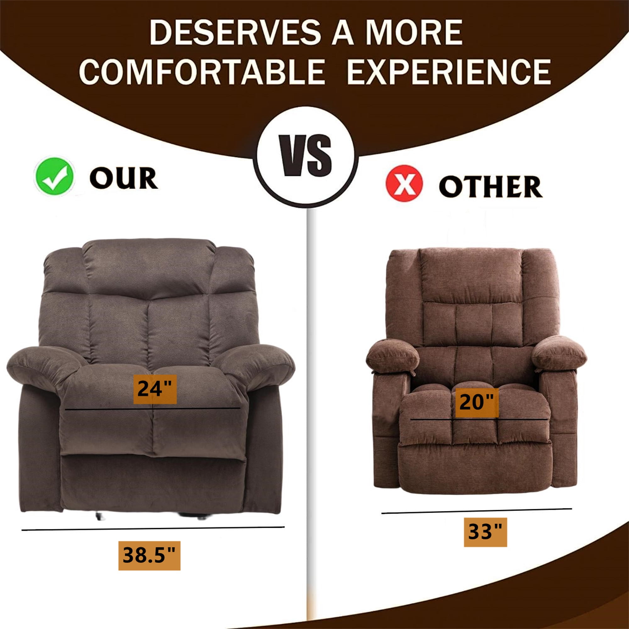 Aukfa Power Lift Recliner Chair Deep Seat Recliners with Infinite Position for Elderly Living Room, Brown