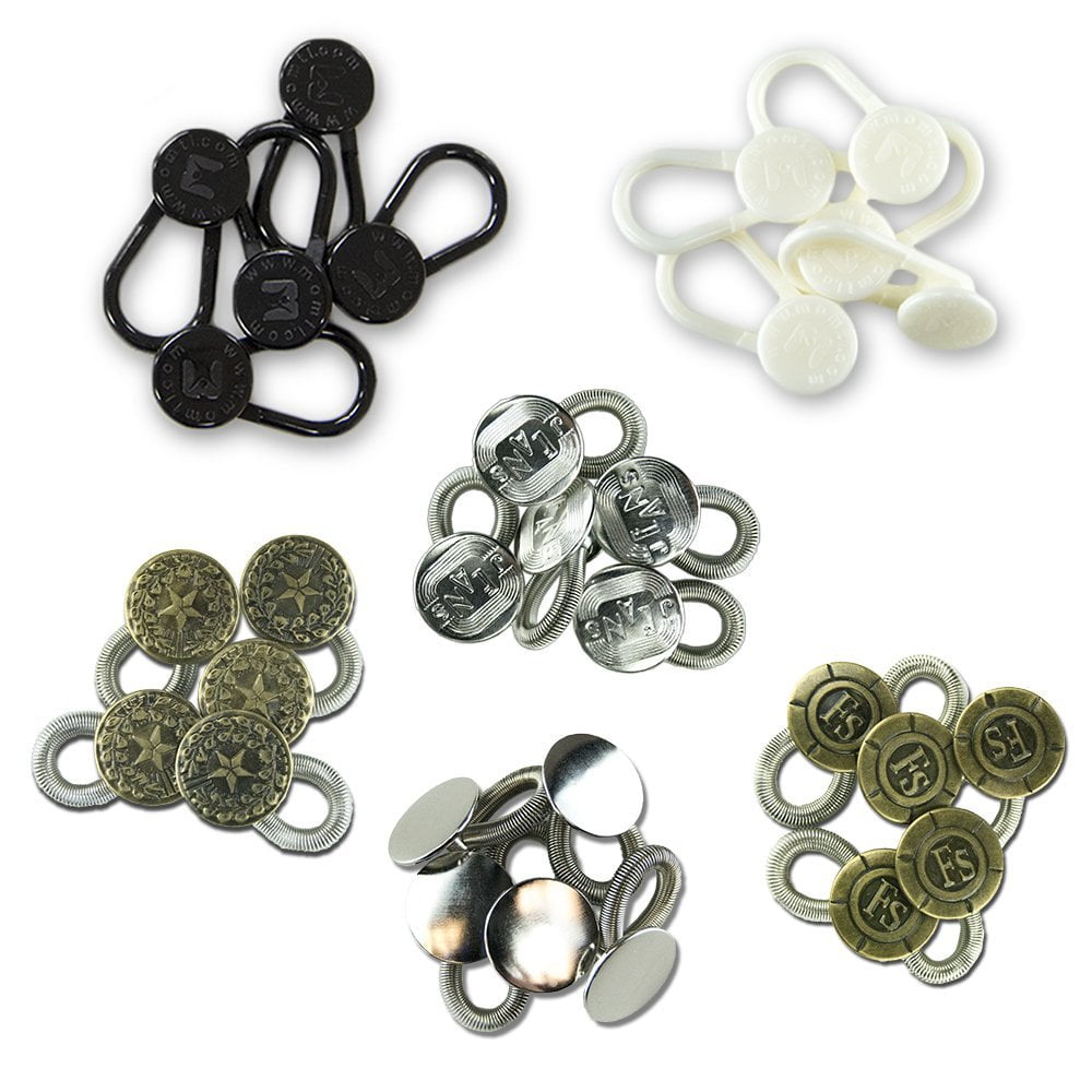 30Pack Waistband Extender Set 6 Button Designs 15x Engraved Spring