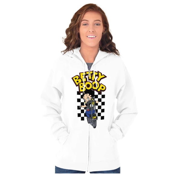 Betty Boop Checkerboard Biker Cartoon Zip Hoodie Sweatshirt Women Brisco Brands S
