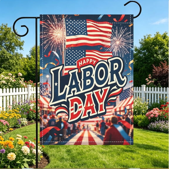 Labor Day American Flag Fireworks Parade Garden Flag, Double Sided, 12x18 Inch, Outdoor Front Porch Yard Decor