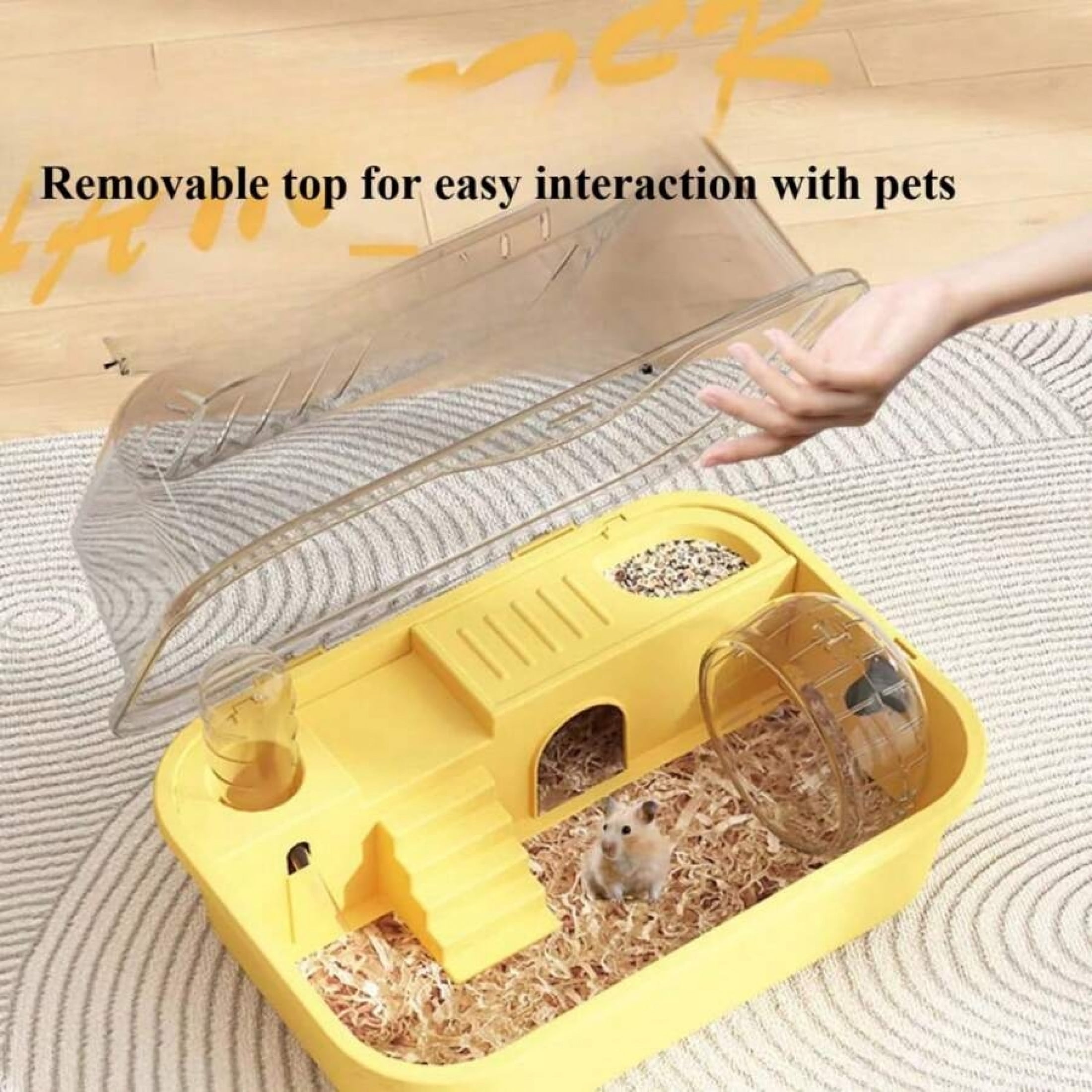 Large Double Layer Transparent Hamster Cage, Full View Ventilated Small Animal Villa with Running Wheel Water Bottle Food Basin, Openable Top Habitat Cage