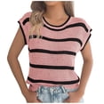 thumbnail image 2 of Womens Short Sleeve Sweaters Tops Cap Sleeve Crewneck Tank Shirts Spring Summer Striped Knit Pullover Sweater Shirts Womens Undershirt Tank Tops Loose Fitting L, 2 of 8