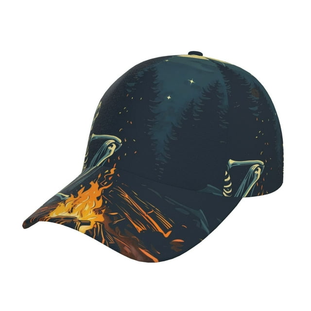 Balery Moonlit Skeleton Campfire Gorra de béisbol de tamaño ajustable para correr, entrenar y actividades al aire libre. Gorra de papá para todas las estaciones.