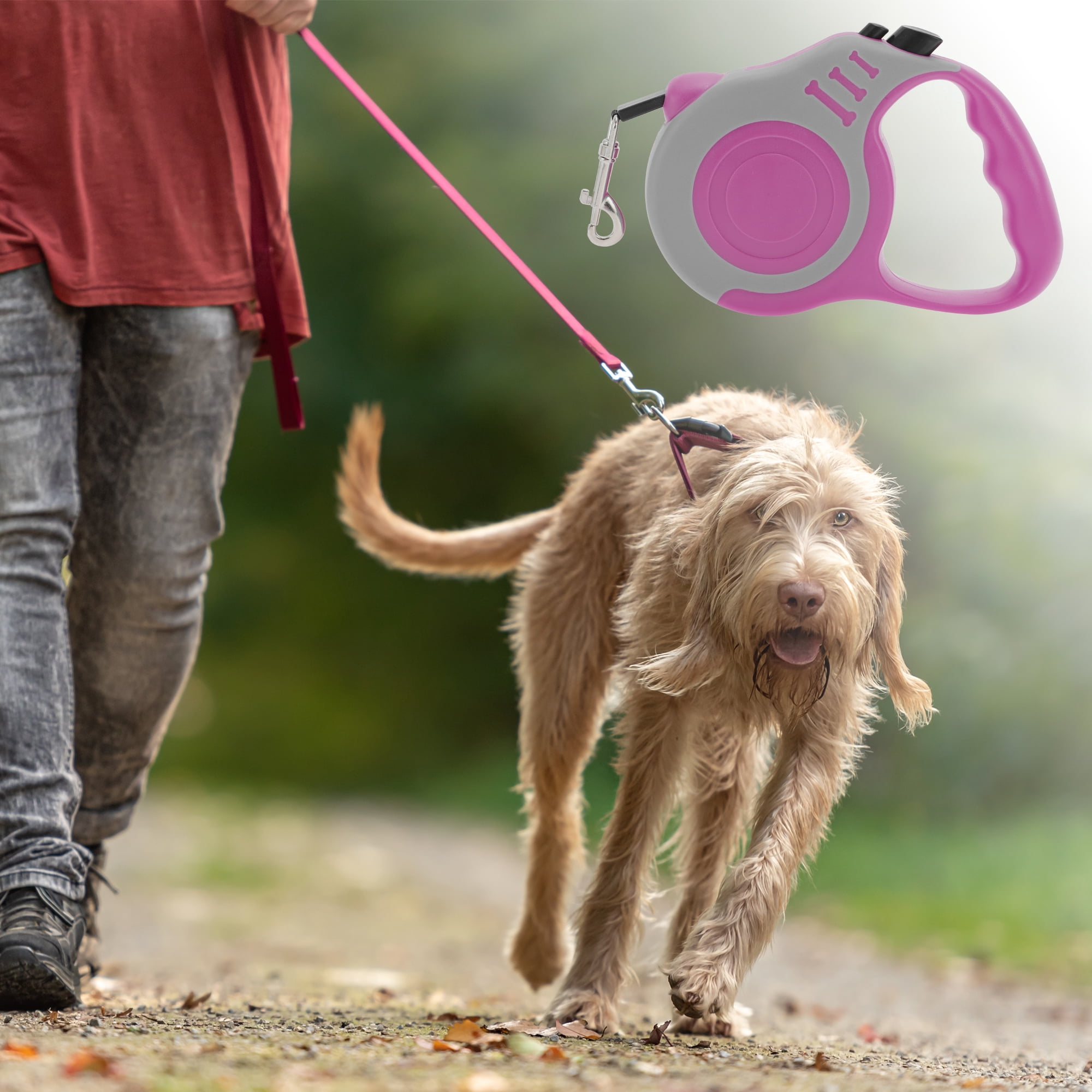 Unique Bargains Retractable Pet Leash Dog Leash Rose Red, Gray 196.85"