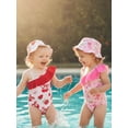 thumbnail image 5 of BemeyourBBs Toddler Baby Girls Swimsuit with Hat 2 Pcs Set Cherry Bow Strawberry Print Ruffled Trim Spaghetti Strap Sleeveless Swimwear, 5 of 9
