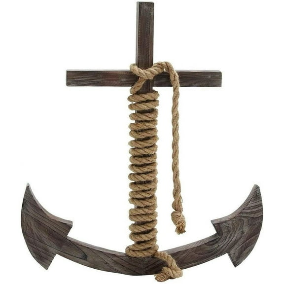 Wooden Anchor (Distressed Brown Finish) - Spiral Rope Design (Wide Version) - (48 x 36 x 2 Inches)