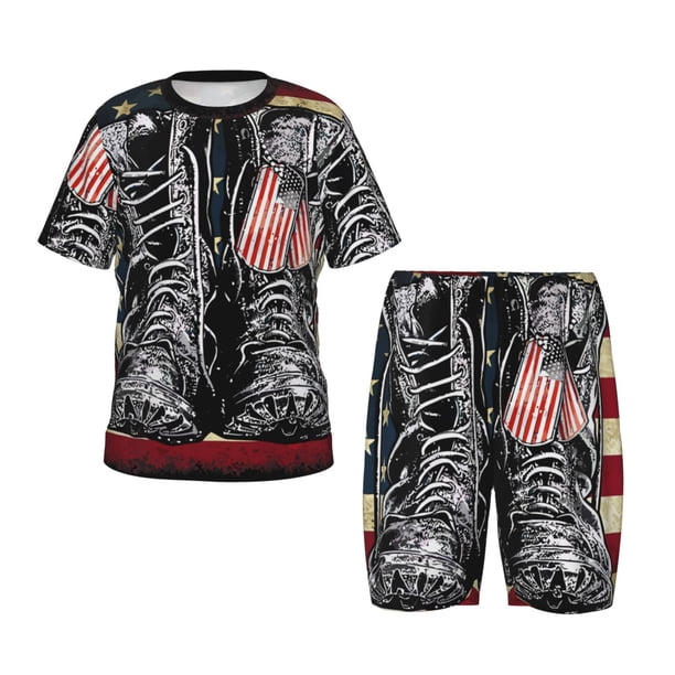 Balery Veterans Day1 Conjunto de Pijama Infantil de Manga Corta con Estampado – Ropa de Dormir de Algodón Suave-3X-Large