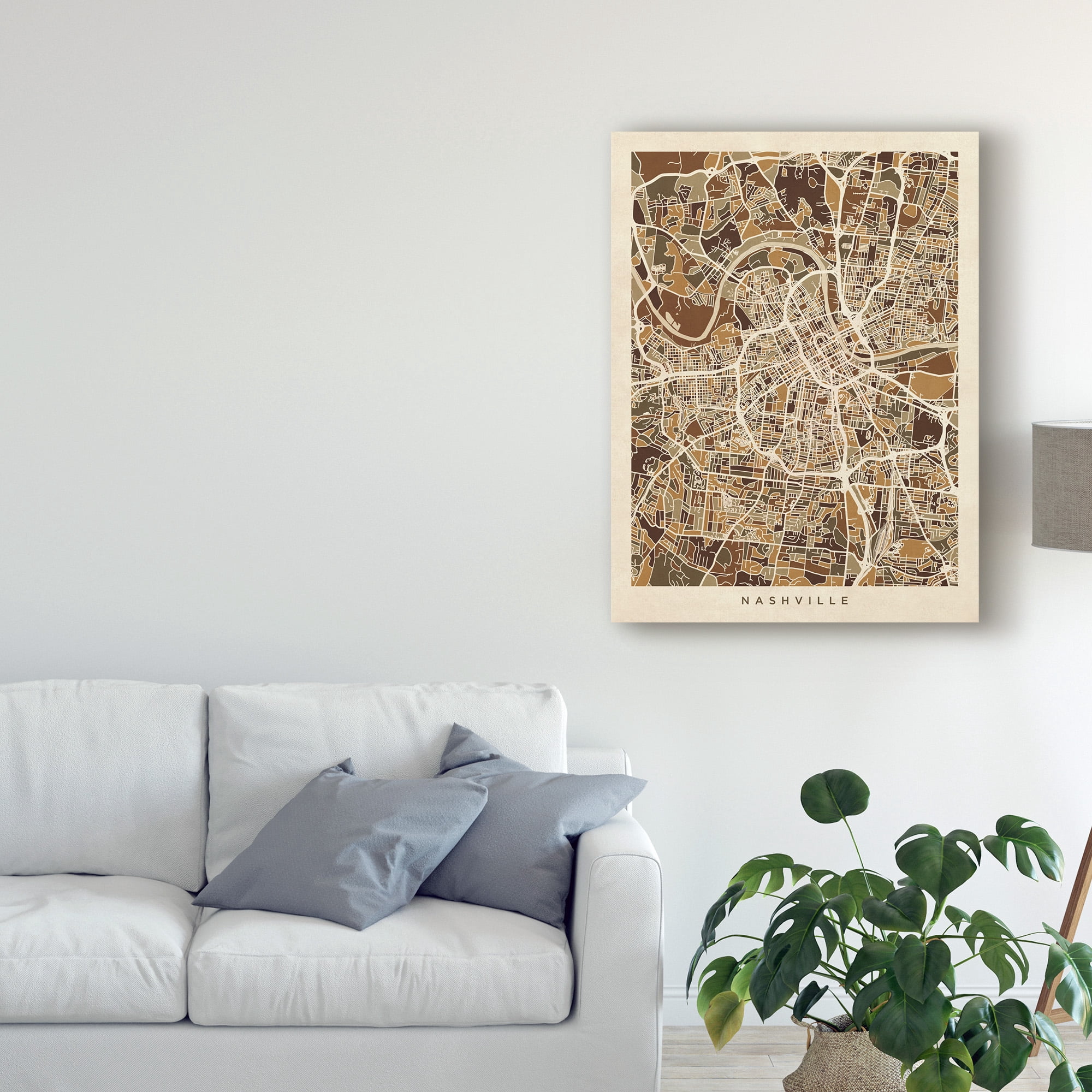 Trademark Fine Art 'Nashville Tennessee City Map Brown' Canvas Art by Michael Tompsett