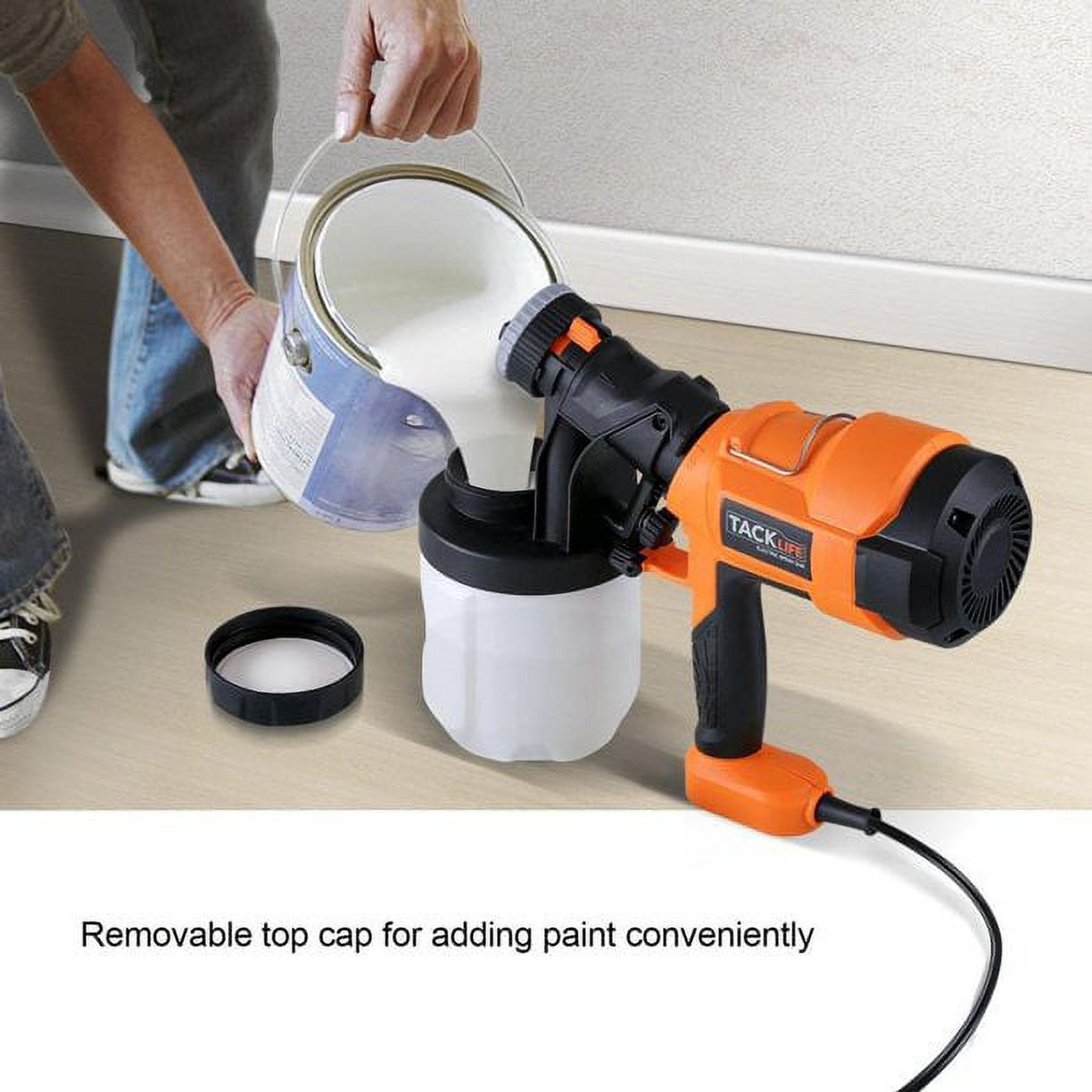 Tacklife Home Electric Paint Gun with Adjustable Valve Knob, Quick Refill Lid and 4 Nozzle Sizes