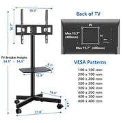 RTVR Modern Rolling TV Stand Mobile TV Cart for 32 to 65 inch Flat Panel Screens, Swivel Black