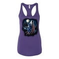 thumbnail image 2 of Wild Bobby, American Flag Howling Wolf Animal Lover Ladies Racerback Tank Top, Purple Rush, Small, 2 of 3