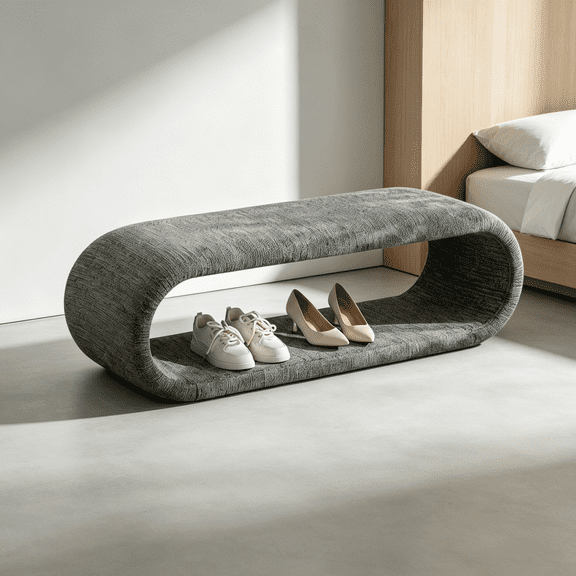Modern Gray Upholstered Storage Bench for Bedroom End of Bed, Entryway Shoe Bench with Sturdy Frame for Living Room and Hallway